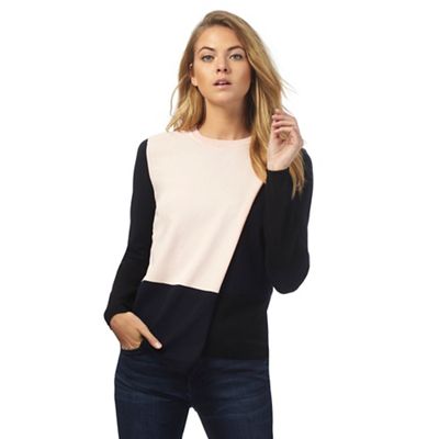 Pale pink and navy blocked wrap jumper